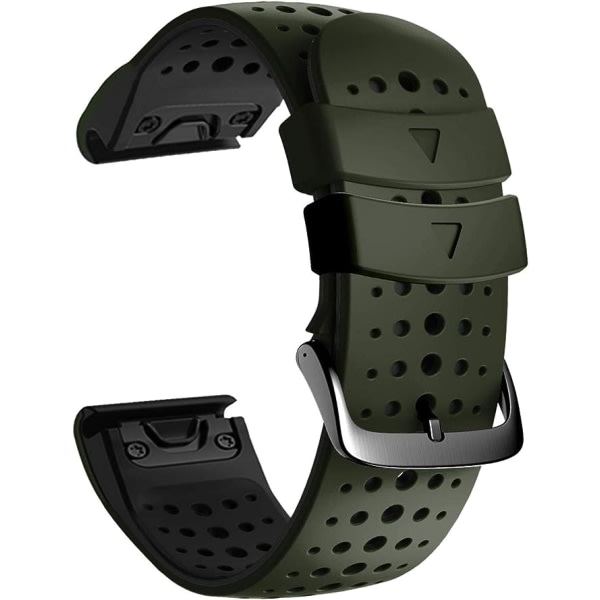 Quickfit 26 mm silikon mjuk sport vattentätt andningsbart armband för Garmin Fenix ​​5X Plus, Fenix ​​6X Pro/safir, Enduro, Tactix Bravo grönaktig svart