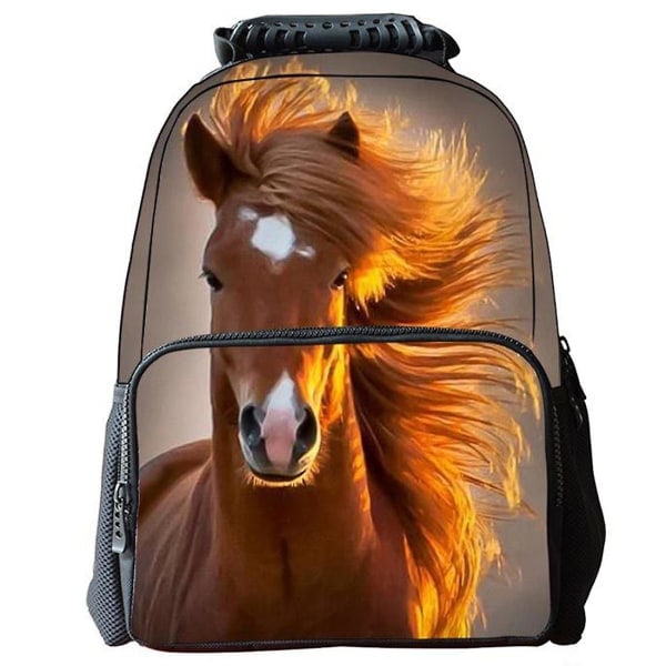 Kaxidy 3D Hästtryck Ryggsäck Unisex Skolryggsäck