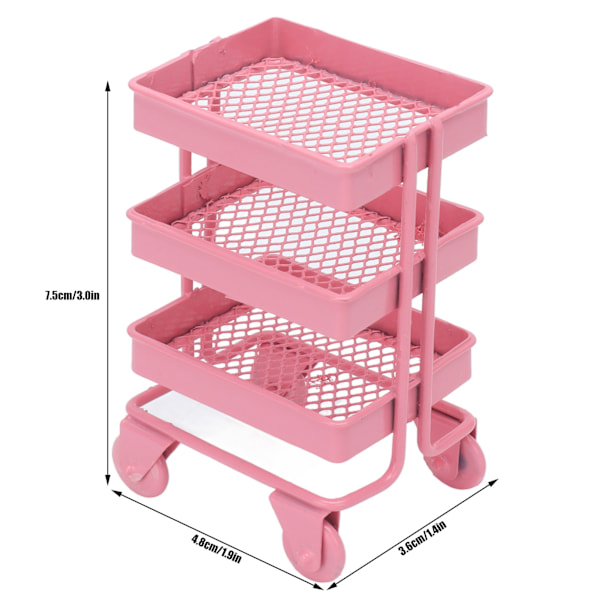 1:12 Mini Nukkekodin Lelu 3-Kerroksinen Säilytysteline Pyörillä Nukkekodin Keittiökalusteiden Koristeluun Pinkki