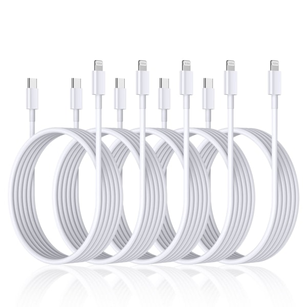Lader for iPhone - USB-C - Kabel / Ledning - 20W - Hurtiglader Hvit (5-PACK) 2m