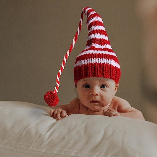 Handstickning ull barnfotografi lång svans ba hatt nyfödd tecknad tröja mössa lång jul mössa