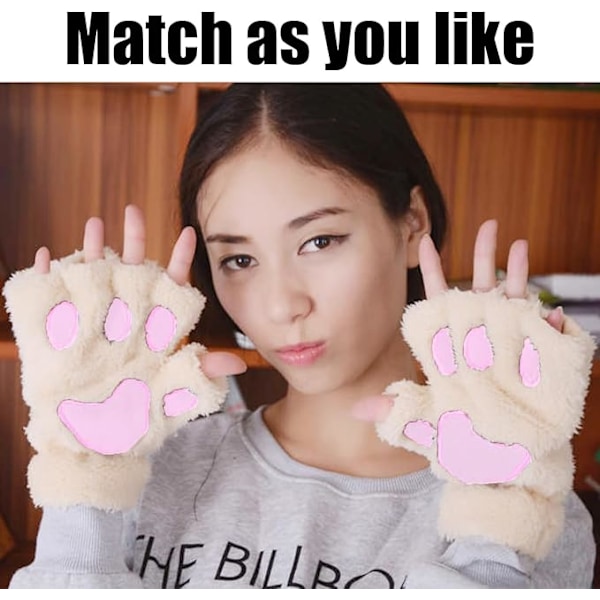 Par Barn Katt Tass Vantar Flickor Vinter Varma Vantar Plysch Varma Fingerlösa Vantar Vindtäta Varma Vantar Vit
