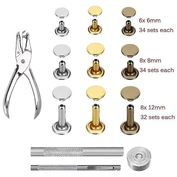 Niitit nahalle, 300 settiä kaksoiskantaisia 3 kokoa 3 väriä ja 4 kiinnitystyökalua DIY nahkatyöhön