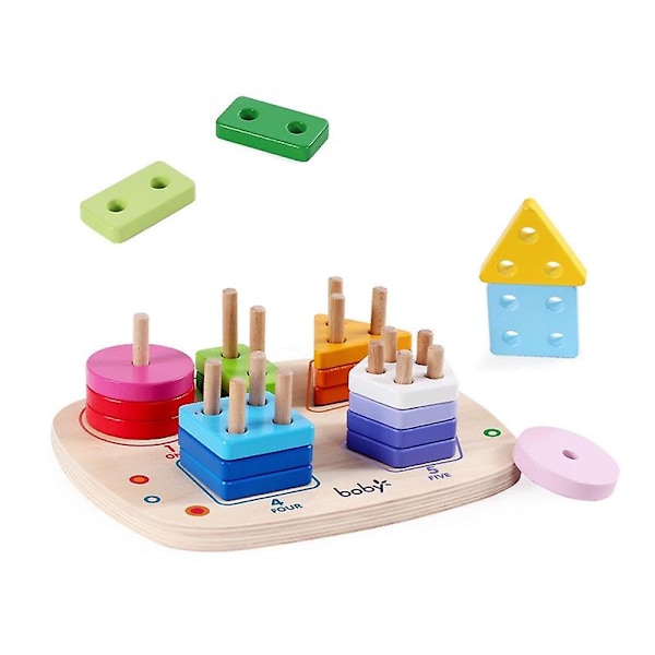 Set Träklossleksak Säker Praktisk Färdighet Matchande Spel Färg Formigenkänning Stapelleksak för Ålder 1-3