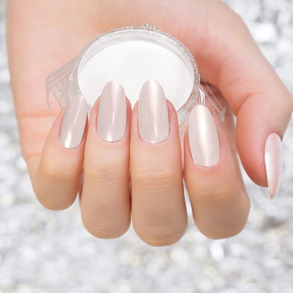 Vit pärlemorskimrande krom nagelpulver, iriserande aurora pulver metallisk spegeleffekt pigment pärlemorskimrande sjöjungfru pigment pärlglitter damm kit