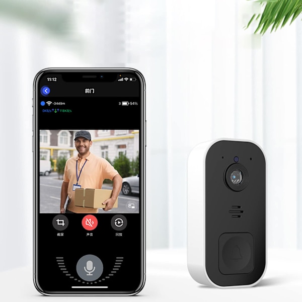 Trådløs dørklokke med kamera Wifi Video Dørklokke med Indendørs Ur 720P Vandtæt med Kamera Trådløs, Audio, Hjem Alarm Ring Intercom