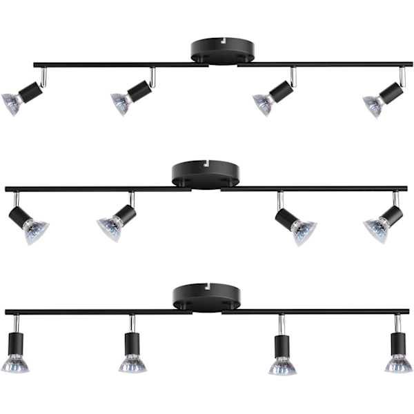 Svingbar LED-loftslampe - Med 4 runde spotlights - Sort - Til køkken, soveværelse, stue - Ingen pære inkluderet