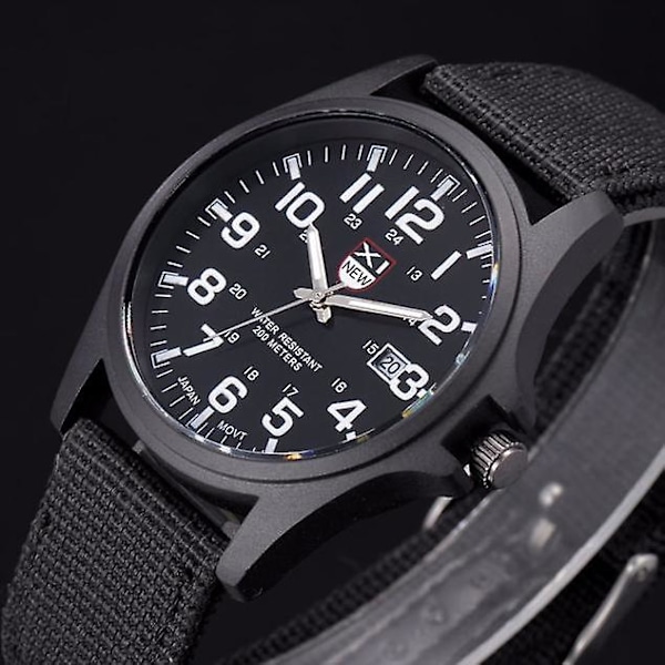 Herrklocka Datum Rostfritt Stål Militär Sport Analog Quartz Armbandsur Black