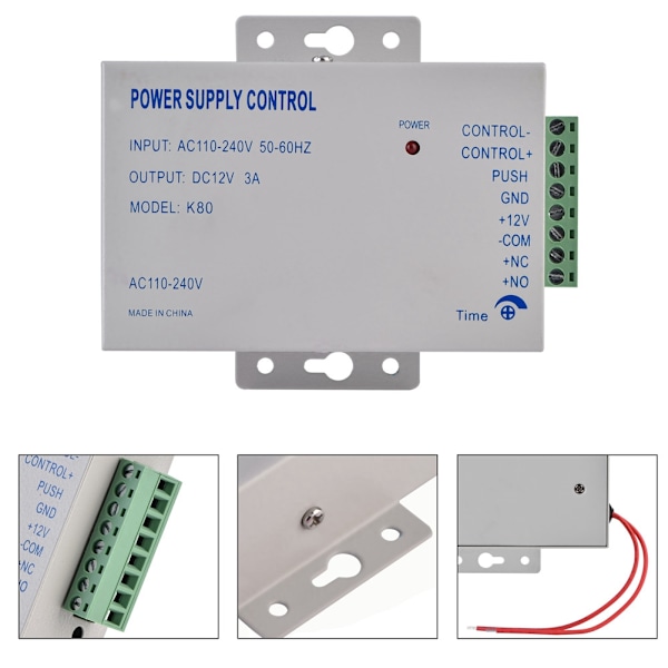 Inngang AC110V-240V Utgang DC 12V 3A 30W Strøm for dørkontrollsystem