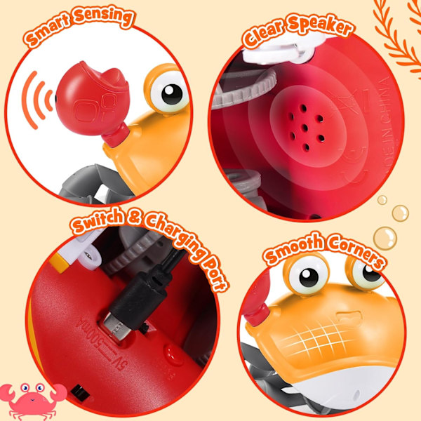 Sensoriska leksaker för spädbarn, krypande krabba leksak babyleksaker 0-6 månader presenter till 1 2 år gamla flickor pojkar krabba Orange