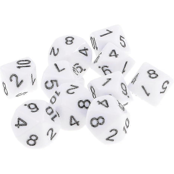 10 st 10-sidiga D10 polyedriska tärningar för rollspel och spel, vit{h}