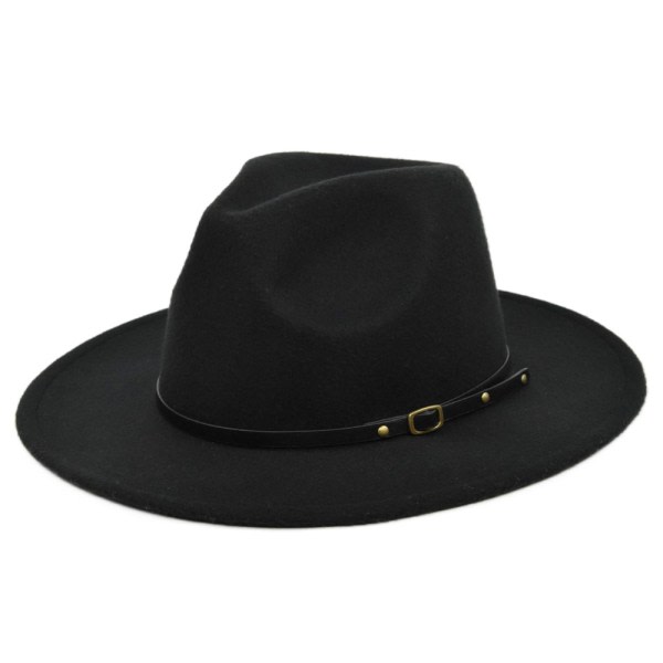 Tweed hatt Vintage svart ull Tweed platt brättad jazzhatt med bred brätt (svart)