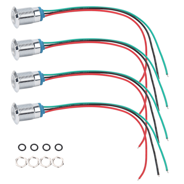 4 Set Indicator LED Light Waterproof Common Anode Industrial Control Components 12mm 110-220VRed and Green