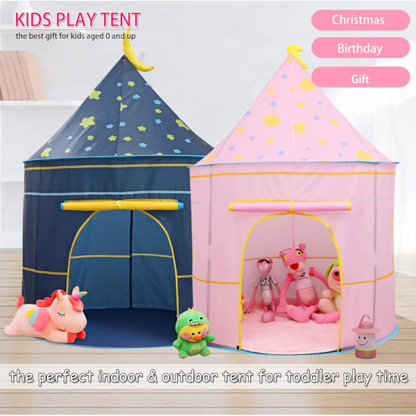 (Måneblå) Barnelekestue med opplyste stjerner Tipi Playhouse Princess Castle Tent for innendørs og O