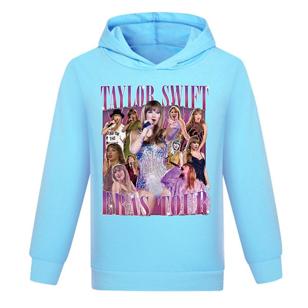 Taylor Swift The Eras Tour Trykte hettegensere Barn Tenåringer Gutter Jenter Hoodie Genser Lang Ermet Genser Topper Lyseblå Light Blue 150