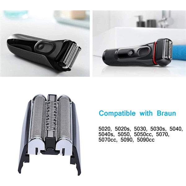 52B 52S Serie 5 Udskiftningshoved Kompatibelt med Braun Serie 5 5050 5070 5090 5040 5020 5030 Elektrisk Barbermaskine Folie og Skær Black