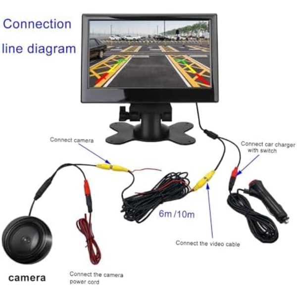 12V-24V 7-tums TFT LCD Färg HD-Skärm med en Nummerplåtskamera för Auto CCTV Backkamera Reservdelar
