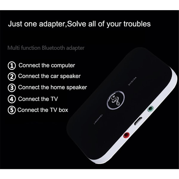 Bluetooth 5.0 Sender Modtager, 2 i 1 Trådløs Bærbar Stereo Audio Adapter Modtager med RCA/3.5mm AUX Kompatibel Lav Latency HD Audio {XW}