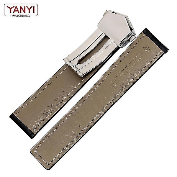Tag Heuer Äkta Läder Klockarmband - Svart/Röd/Svart - 19mm/20mm/22mm Herrklockarmband med Viklås - WELLNGS svart utan spänne 20mm black no buckle