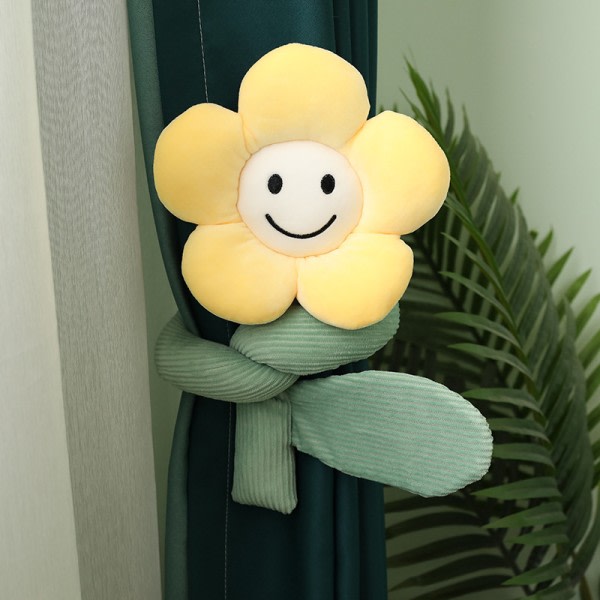Solros tecknad plysch gardin knapp leksak mjuk hushåll härlig blomstergardin bindning fritt hål 95*22cm