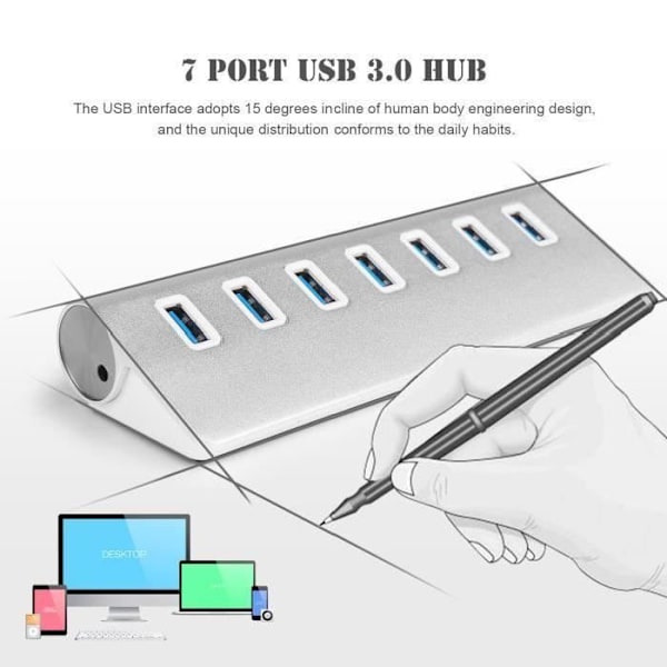 7-porttinen USB 3.0 -keskitin iMacille, MacBookille, MacBook Airille, MacBook Prolle, Mac Minille, PC:lle ja kannettaville tietokoneille