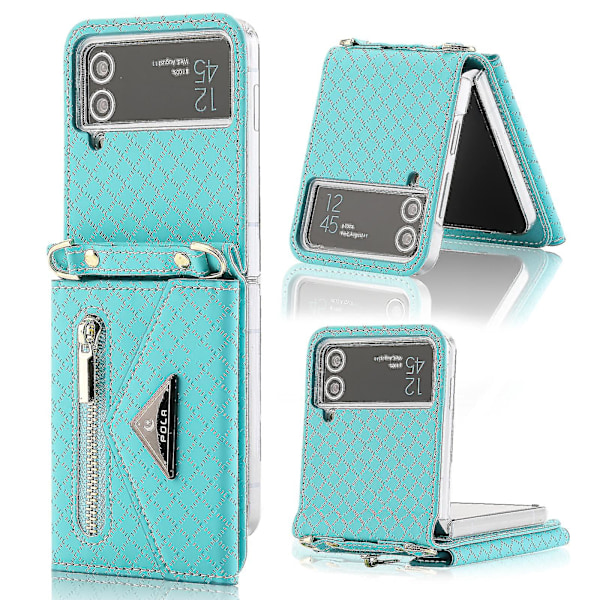 Lompakko Kotelo Yhteensopiva Galaxy Z Flip 4:n kanssa, Ristiriimu Lanyard PU Nahka Suojaava Kotelo Korttipaikoilla Sininen Blue For Galaxy Z Flip 4