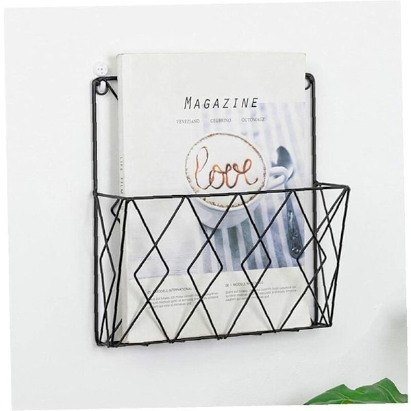 Veggopphengt Avis Holder Avis Hylle Oppbevaringsstativ Svart Pull【HY】