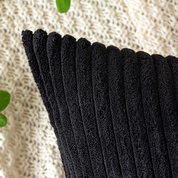 Kuddfodral i corduroy, avlångt, dekorativt kuddfodral, randigt, mjukt, bluff hem för soffa sovrum 30X50cm black