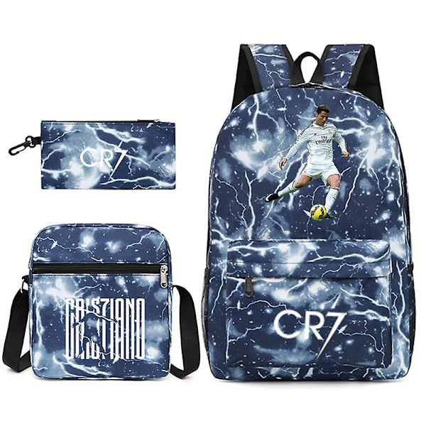 Jalkapallotähti C Ronaldo Cr7 -reppu, jossa on painettu ympäri opiskelijan kolmiosainen reppu. raid 2 raid 2 raid 2 backpack