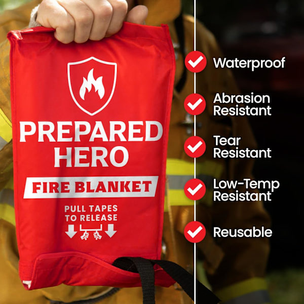 Prepared Hero Nødbranddække - 2-pak - Branddæmpende Dække til Køkken, 100cmx 100cm, til Hjemmet, Glasfiber Branddække.