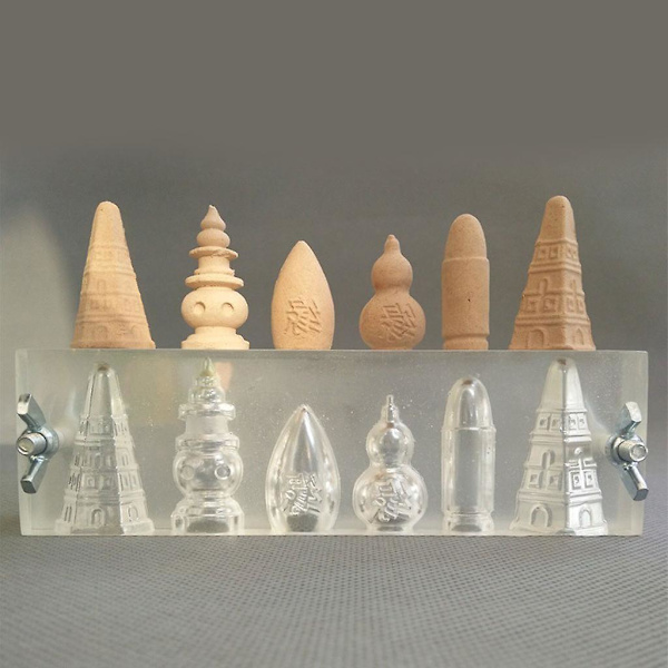 Akryl Rökelse Kon Torn Form Med 6 Hål Pagoda Gourd Censer Olika Form Backflow Doftande Klar Form DIY Hantverk Tillverkning Verktyg Tillbehör