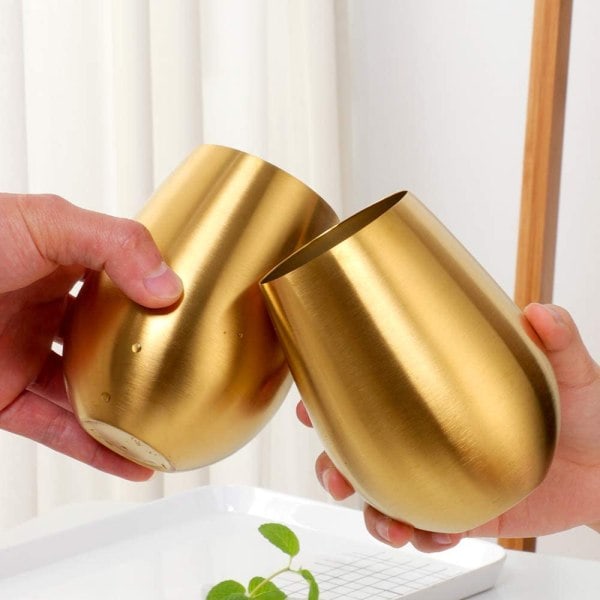 Fars Dag Present Rostfritt Stål Stemless Vinglas Portabelt Pool Vinglas - Guld