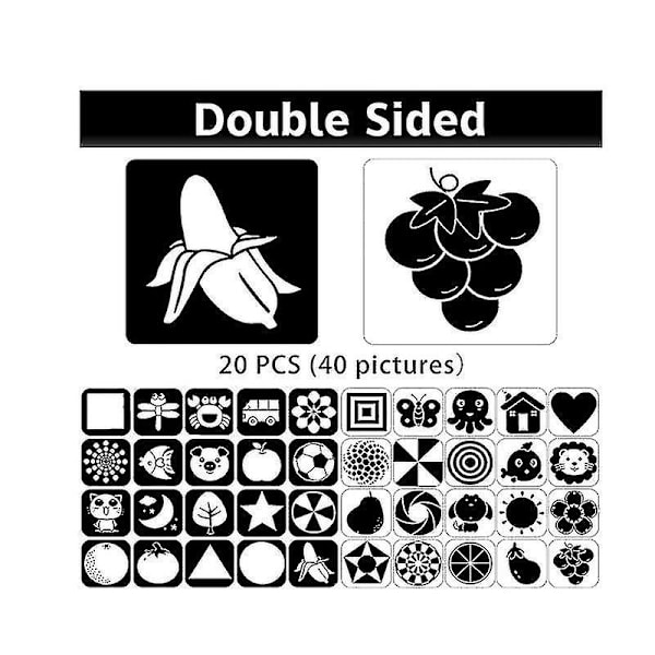 Sort og Hvid Baby Flash Cards 20 Stk 40 Billeder Baby Sensoriske Kort Visuel Stimulation Legetøj til Ne Db【HY】