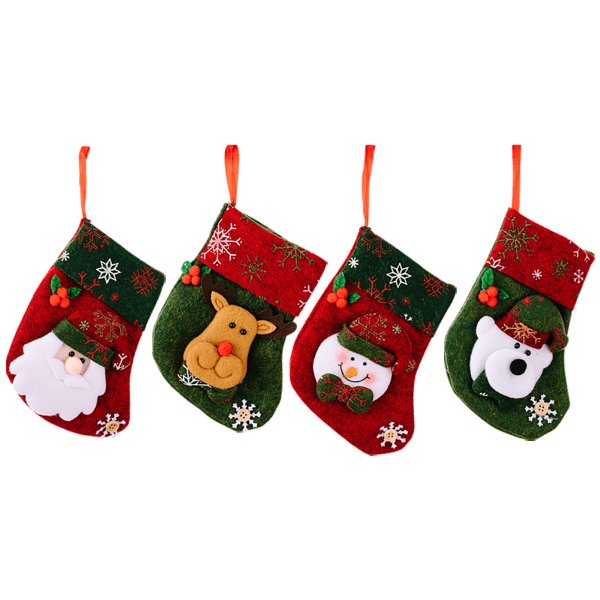 4 stycken juldekorationer Nya snöflinga vintage Tecknad presentstrumpor för barn julstrumpor