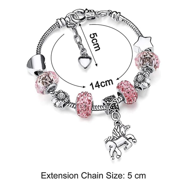 Glänsande kristall strass charm armband armband med enhörning hänge presentförpackning kort set för kvinnor flickor