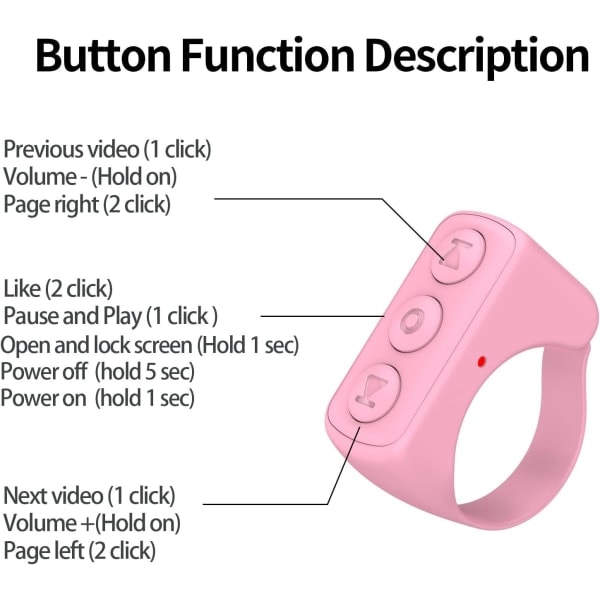 TIK Tok fjärrkontroll rullring, Bluetooth slutare fjärrkontroll för telefonkamera (rosa)