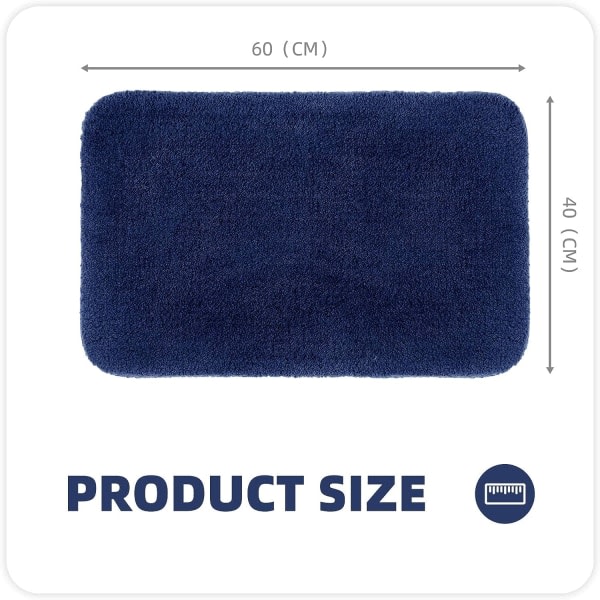 Badmatta 40 x 60 cm, halkfri absorberande badrumsmatta, mjuk duschmatta, maskintvättbar mikrofiber för badrum (blå)