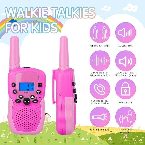 Walkie Talkies for Kids Lang rekkevidde Walkie Talkie 2 Pack 2 Way Radio 22 Kanaler Rosa