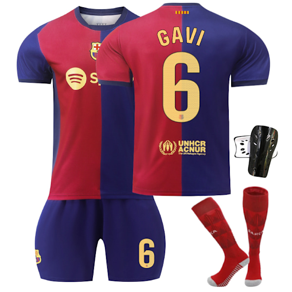 Barcelona Kotipelipaita Lapsille 2024-2025 Kotipeli GAVI Nro. 6 - Sukkahousut XL Nro. 6 - Säärisuojat No. 6 - Sock Guards XL