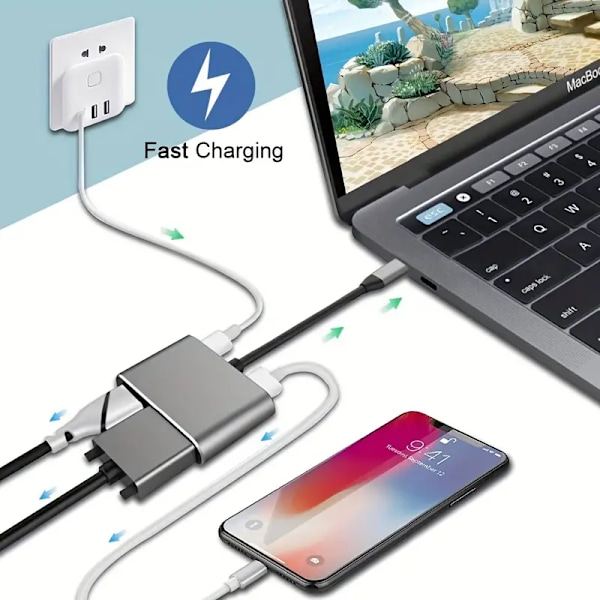 USB C -keskitin HDMI VGA -monitoimiseen, 4-in-1 USB C - VGA-monitoimiseen