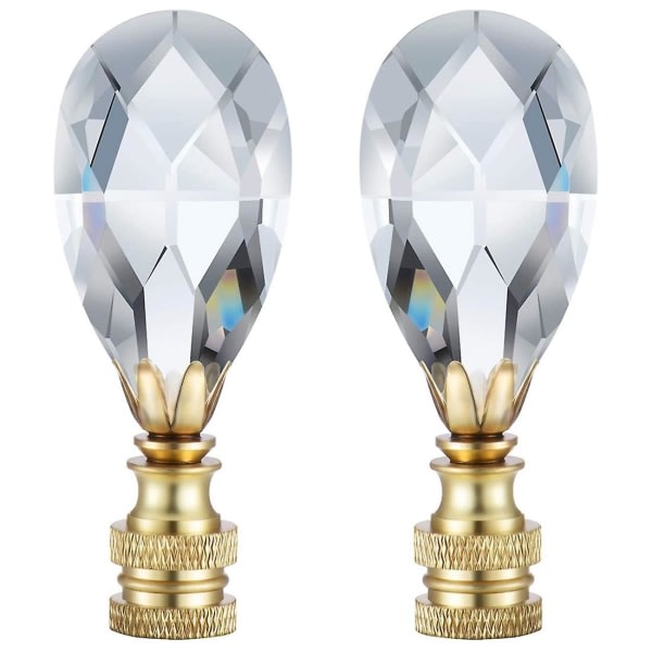 2-pak krystalglas dråbeformet lampetop, afsluttende lampedekoration til lampeskærm med poleret messingfod,
