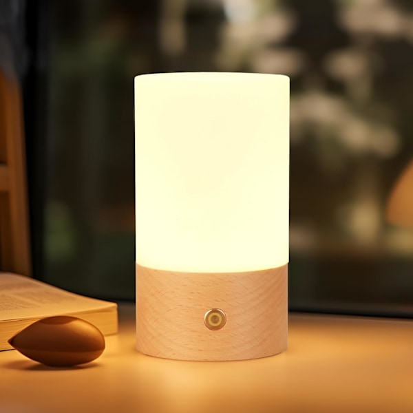 Lille LED-bordlampe i træ, natlampe til soveværelse