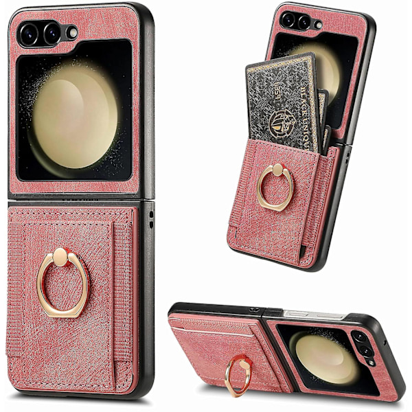Plånboksfodral för Samsung Galaxy Z Flip 6, Slimmat stöttåligt PU-läderfodral med ringhållare och kortfack för Galaxy Z Flip 6 5G 2024 pink