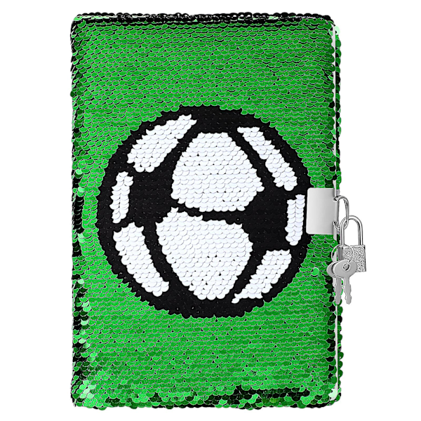 Paljett Notatbok Fotballmønster Reversibel Notatbok med Lås og Nøkler Dagbok Reise Dagbok for Notatbok for Barn og Voksne