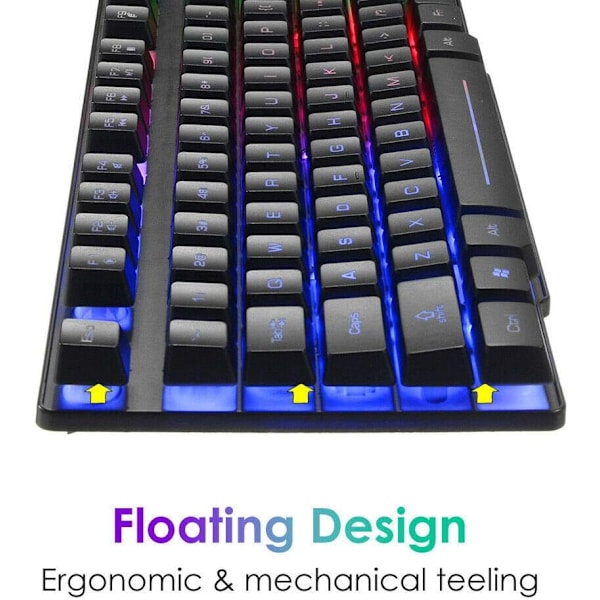 LED-bakgrundsbelyst gamingtangentbord och mus-kombination Ergonomiskt tangentbord, svart