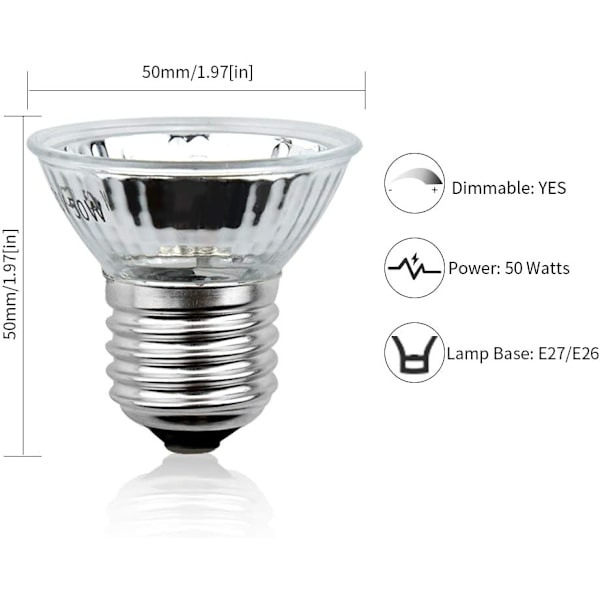 E27 50W Dimbar Reptilvärmelampa, UVA UVB Sköldpaddslampa Full Spectrum Sollampa för Reptiler och Amfibier Orm, 4 st