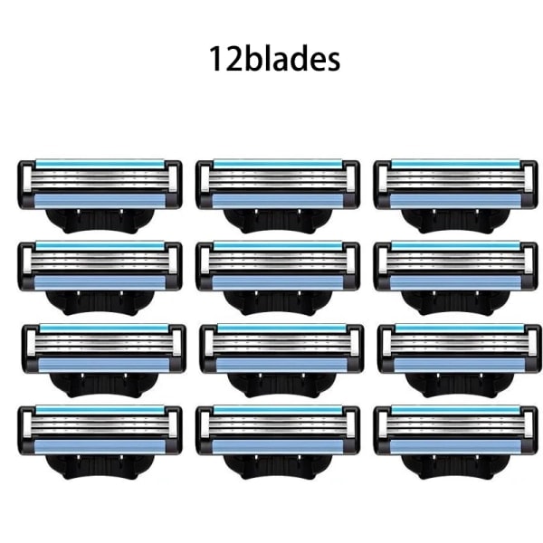 3-lags barberblad, manuell barberhøvel i rustfritt stål for menn, retro våtbarberer, gjenbrukbar barberhøvel med 12 blader 12Blades