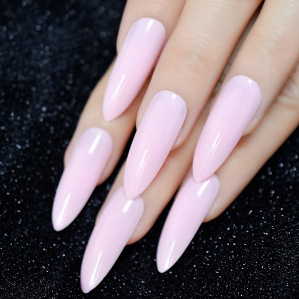 Lyse Pink Party Fake Negle Ekstra Lange Fake Negle Tynde GEL Stiletto Ekstremt Ensfarvede Negletipper med Selvklæbende Mærkat