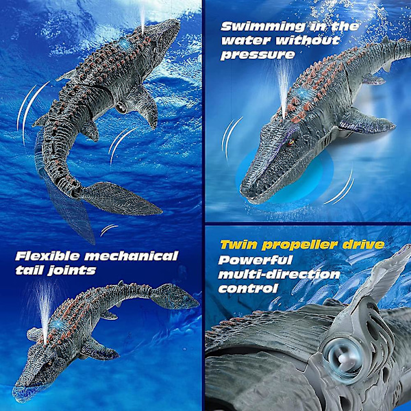 2.4G Fjernkontroll Dinosaur for Barn Mosasaurus Dykkeleker RC Båt med Lys Spray Vann for Basseng Baderom Badeleker