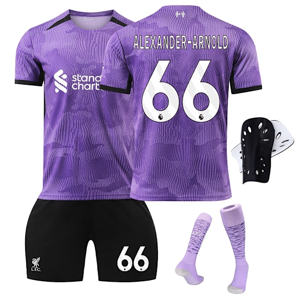 2023-2024 Liverpool 2. udebanetrøjesæt til børn med sokker og knæbeskyttere - Nr. 66 A.EXANDER-ARNOLD#S Nr.66 A.EXANDER-ARNOLD No.66 A.EXANDER-ARNOLD #S